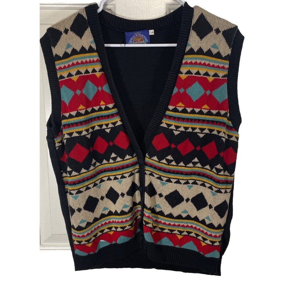 Vintage Women’s LG Southwest Aztec Sweater Vest Boho Y2K Hippie Grunge Granola